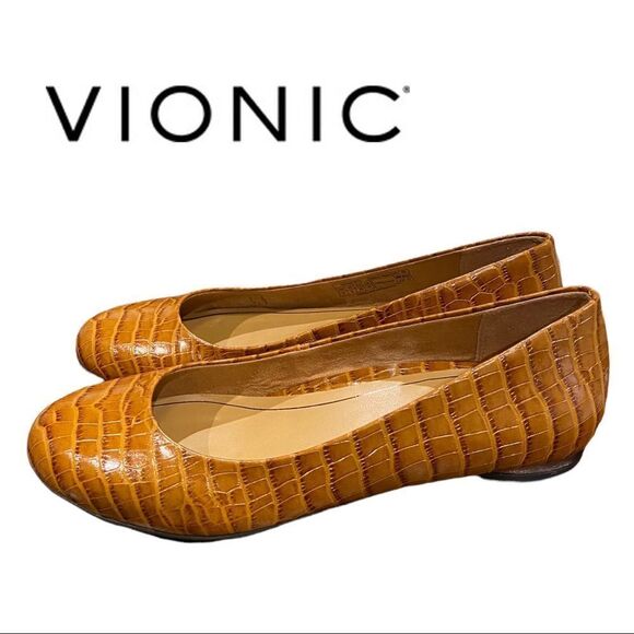 NEW Vionic Jewel Hannah Croc Espresso Leather Slip-on Flats 7 - Picture 2 of 5
